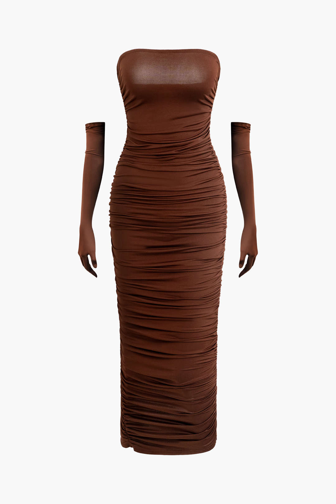 Ruched Strapless Maxi Dress With Glove