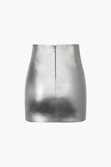 Metallic Faux Leather Knotted Mini Skirt