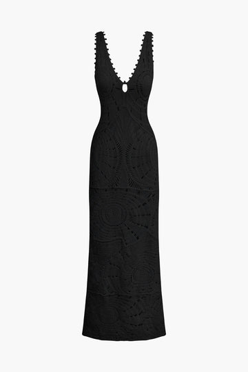 Solid V-neck Slip Knit Maxi Dress