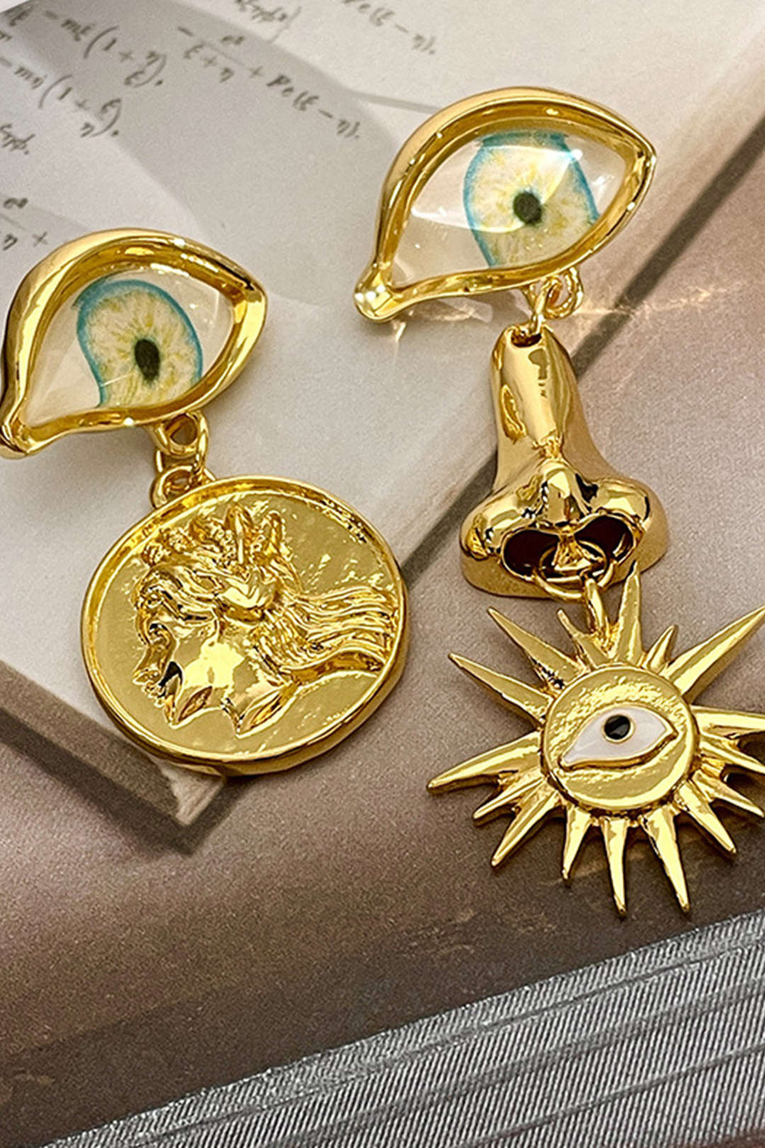 Sun & Eye Metal Drop Earrings