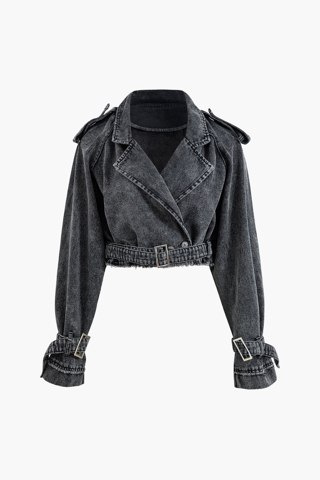 Belt Hem Denim Crop Jacket