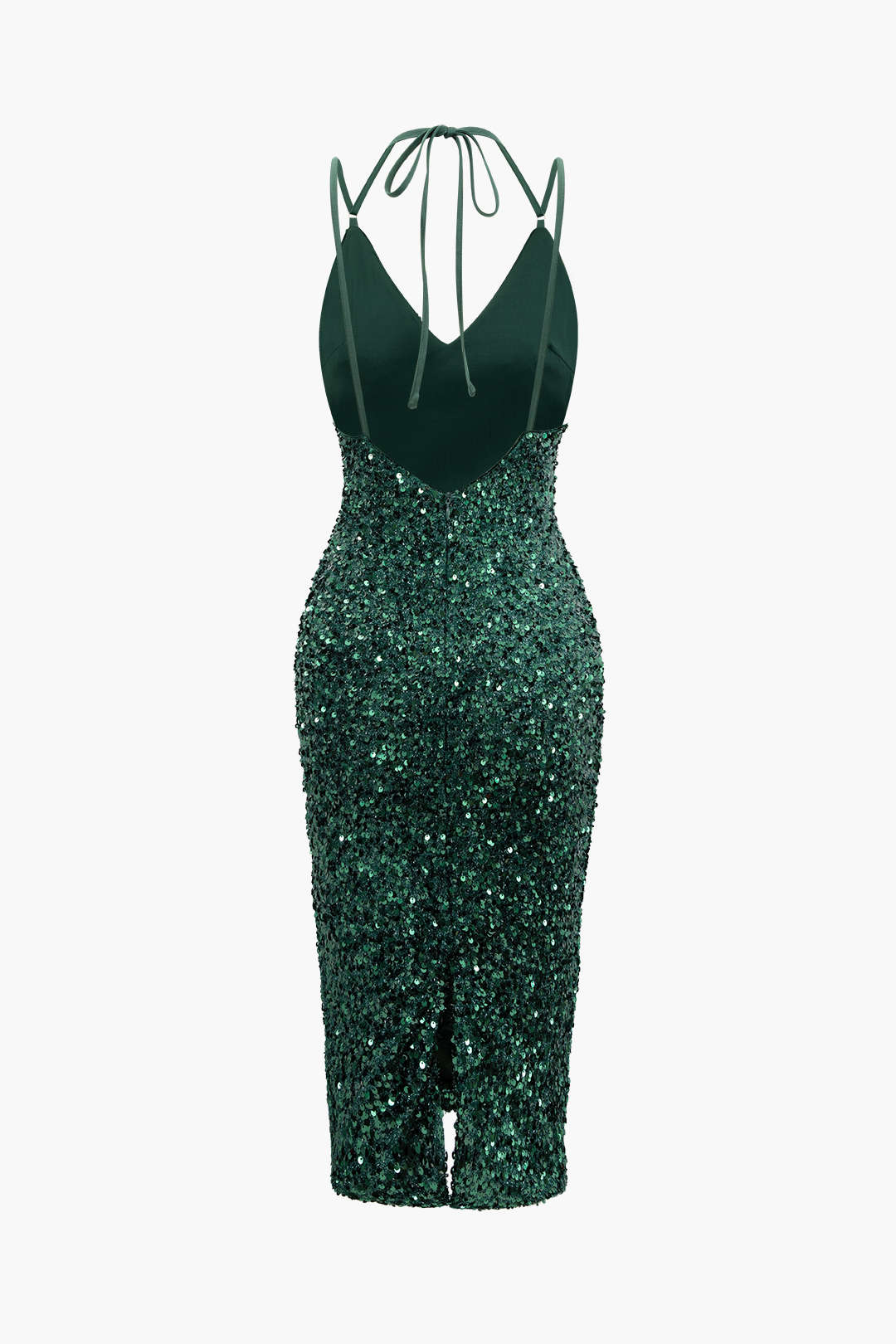 V-neck Sequin Halter Backless Slit Midi Dress