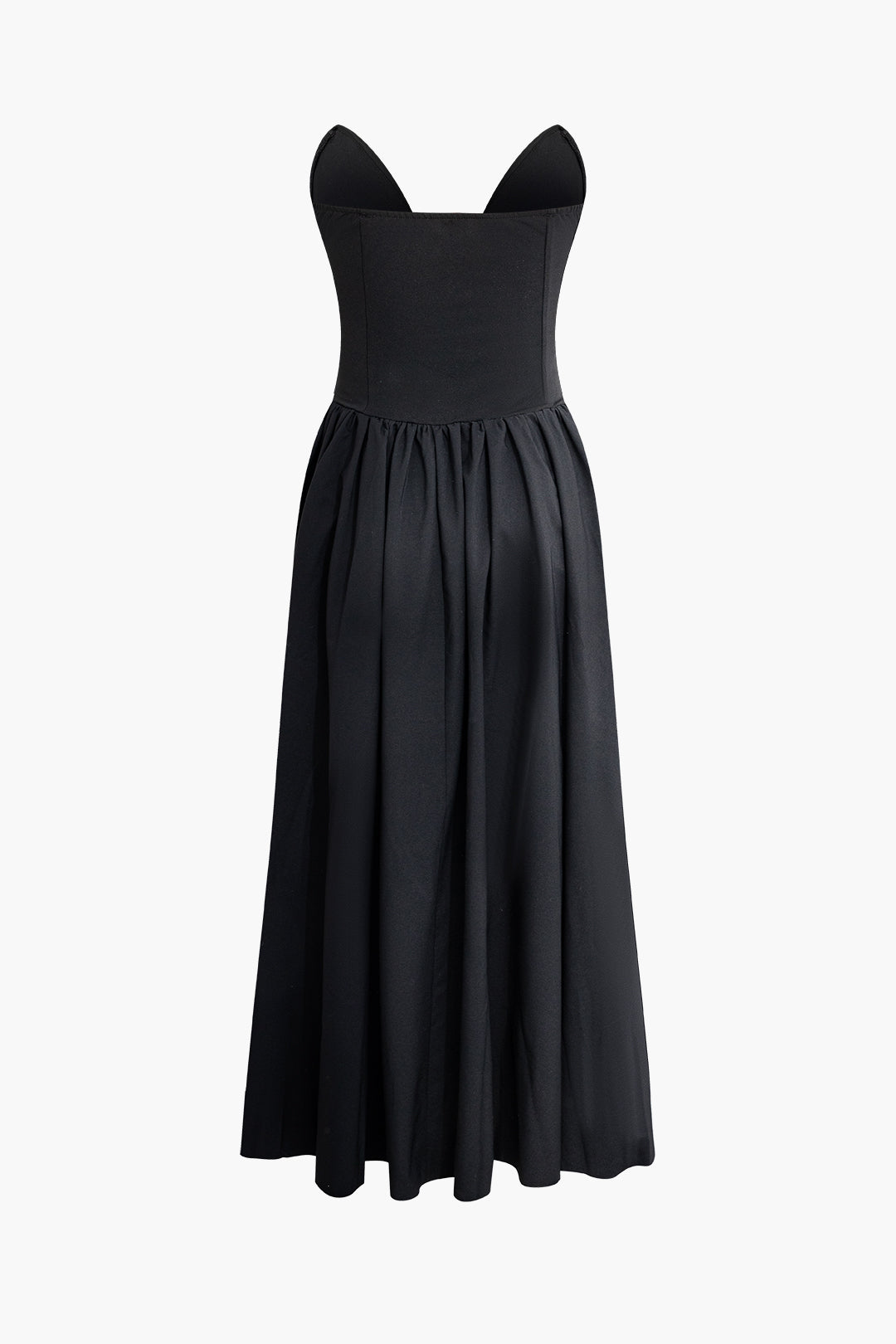 V-neck Bustier Pleated Strapless Midi Dress