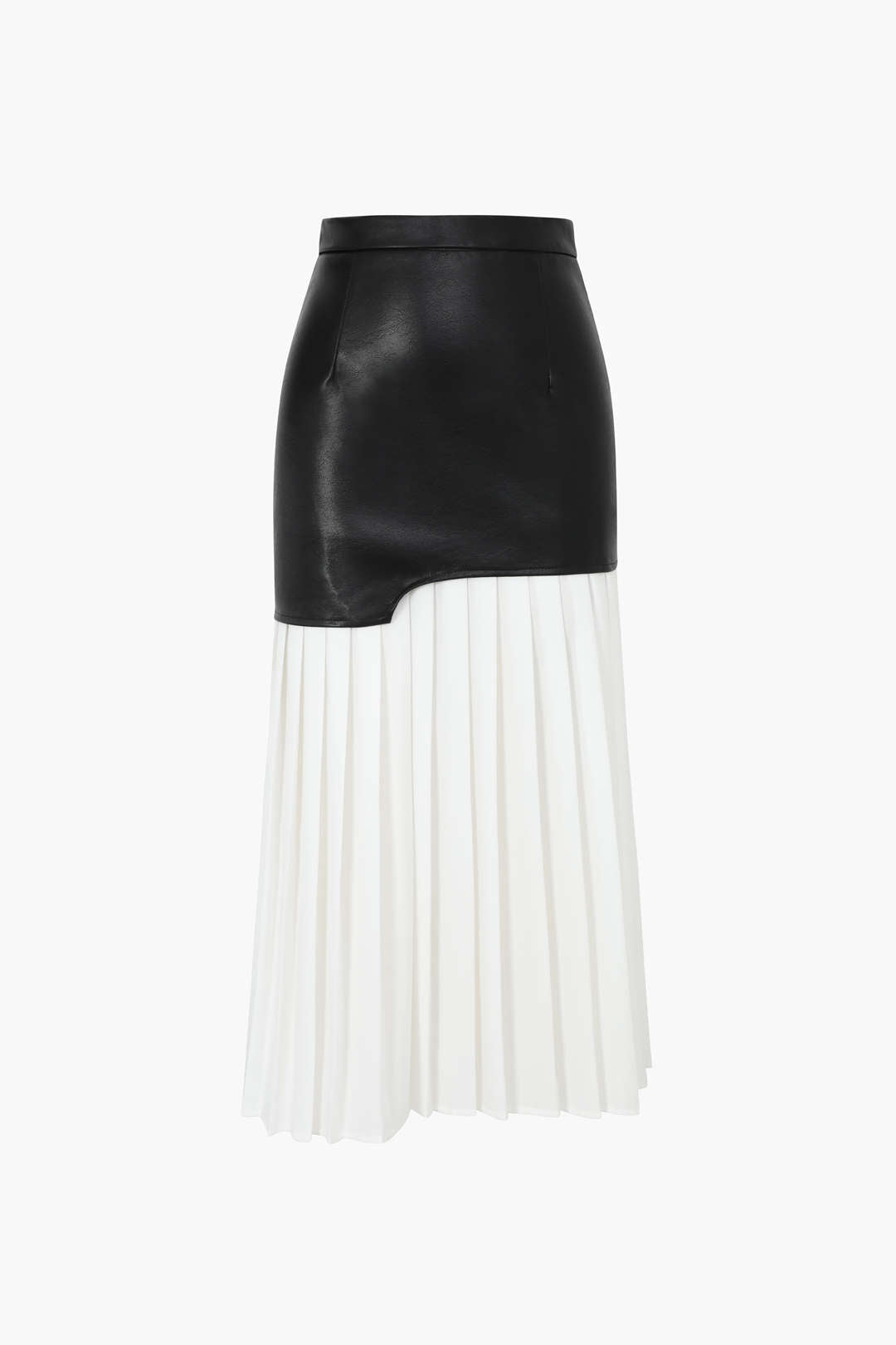 Contrast Pleated Faux Leather Midi Skirt