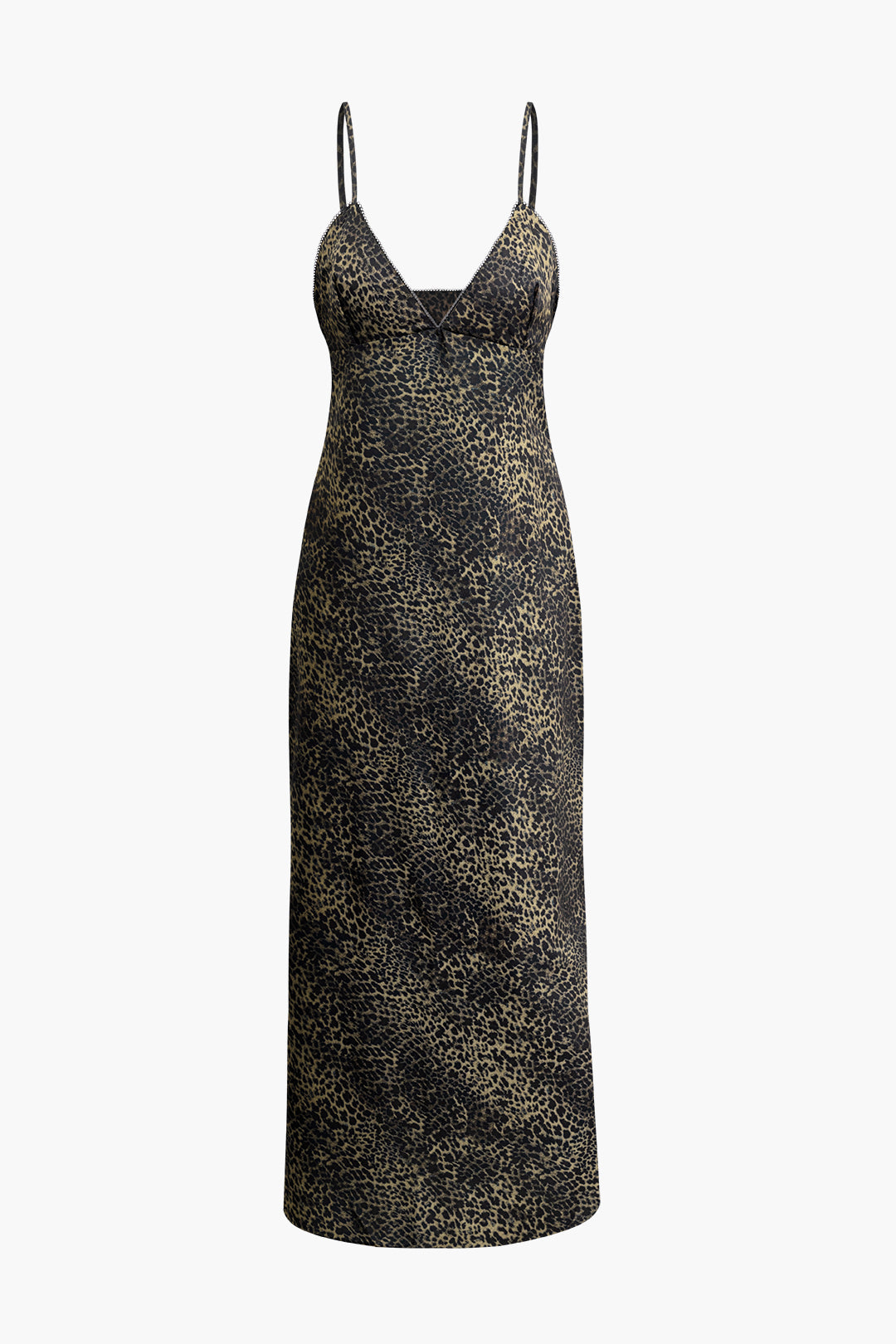 Leopard Print V-neck Adjustable Strap Cami Midi Dress