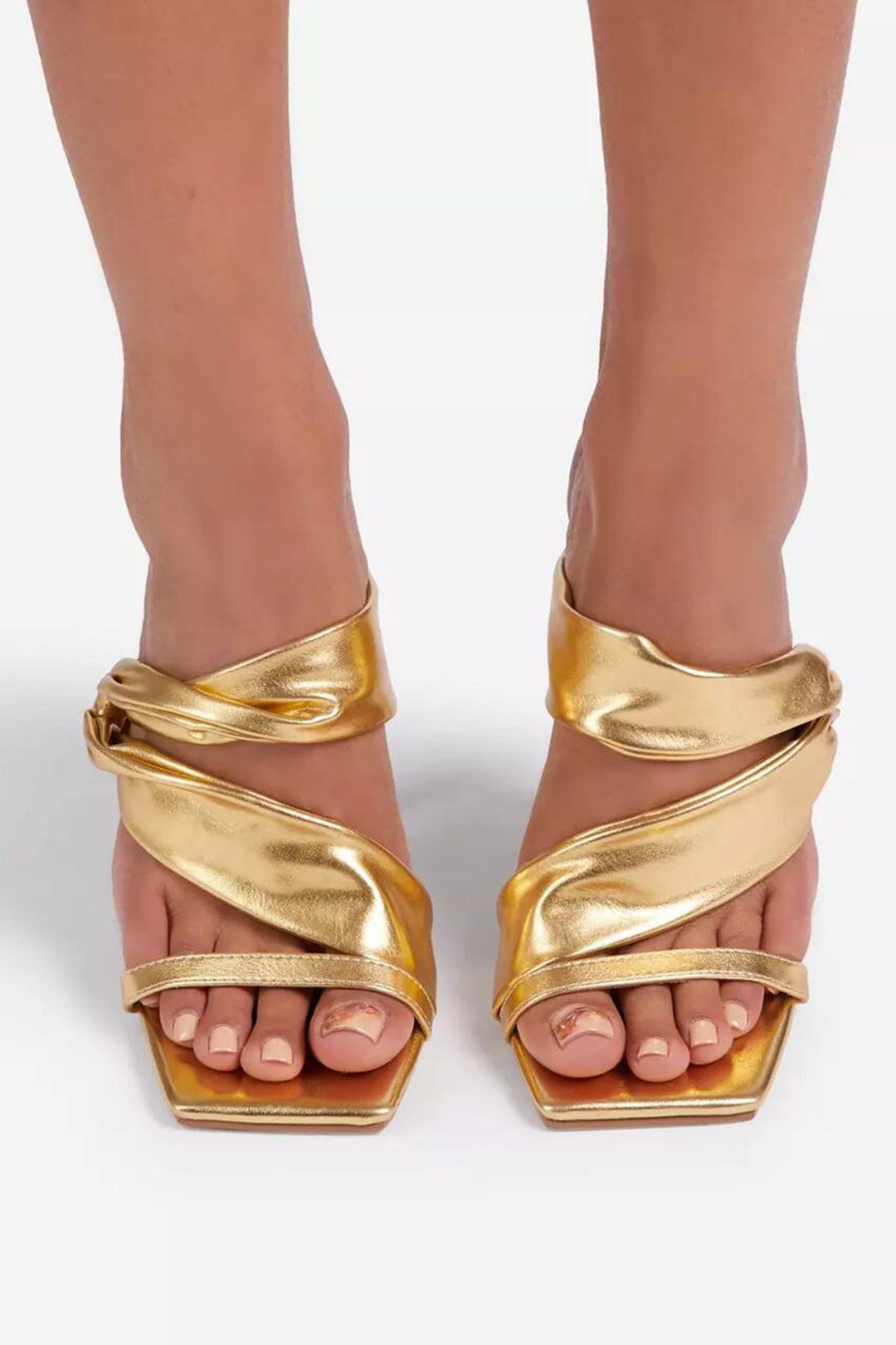 Metallic Ruched Square-toe High Heels Sandals