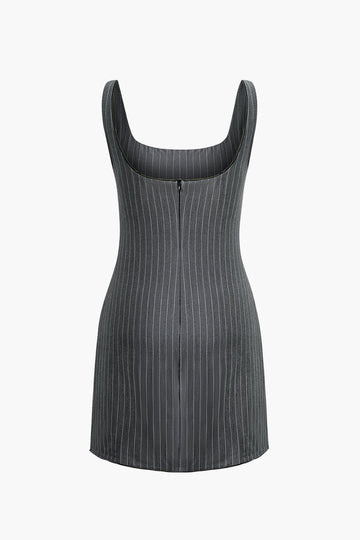 Pinstripe Square Neck Sleeveless Mini Dress