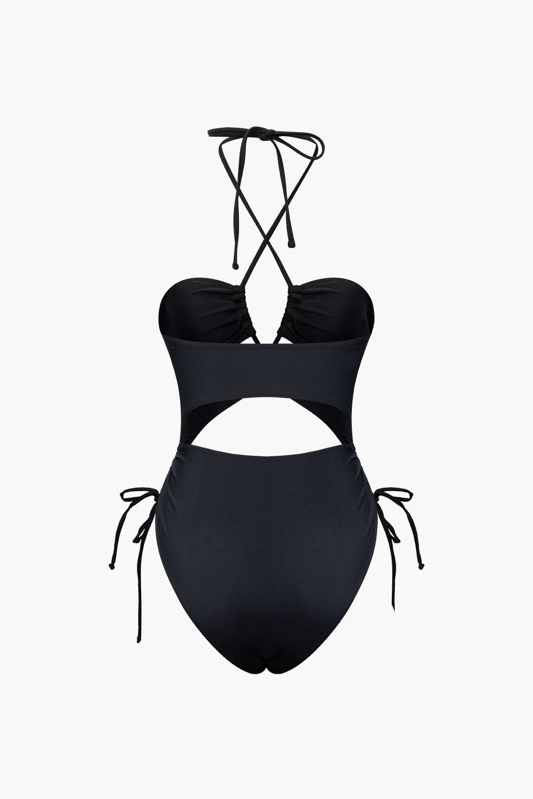 Tummy Control Solid Halter Tie Cut Out One-piece Swimsuit