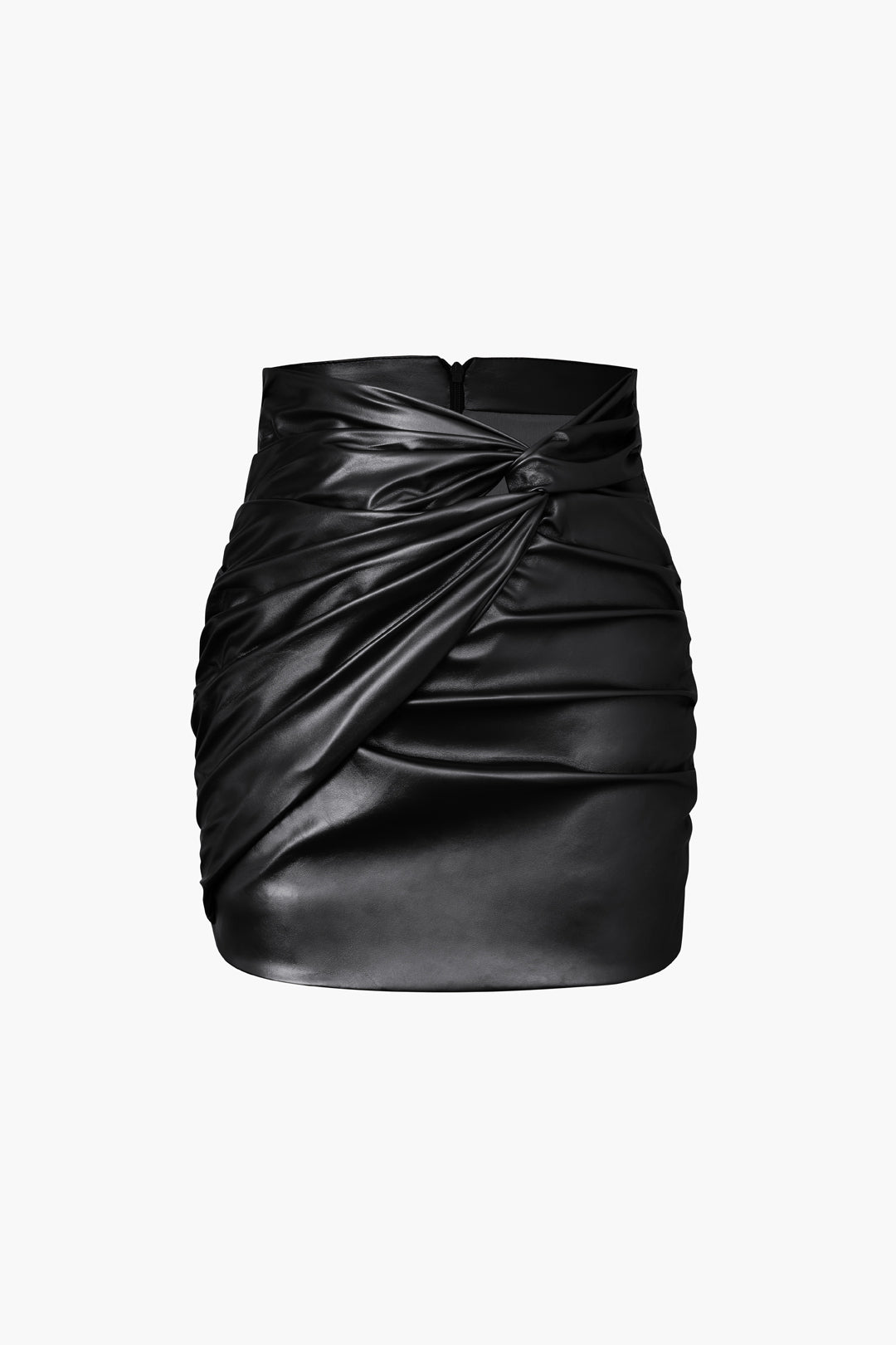 Metallic Faux Leather Knotted Mini Skirt