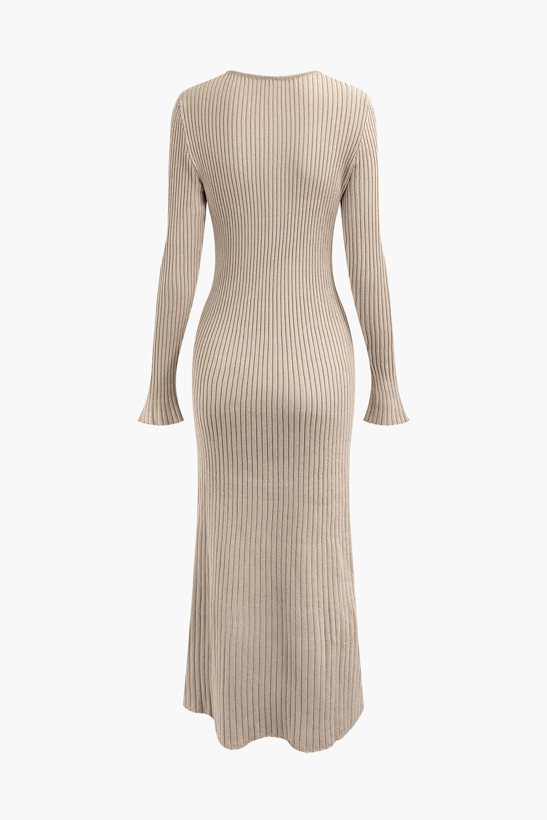 V-neck Bell Sleeve Rib Knit Maxi Dress