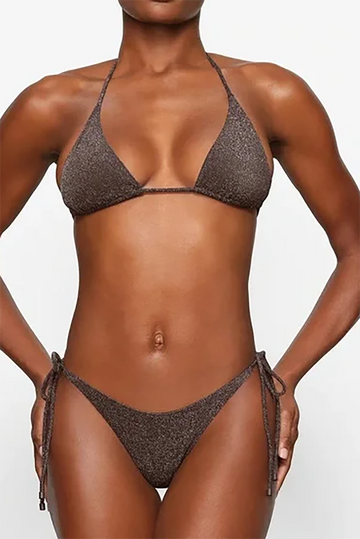 Glitter Tie Halter Bikini Set