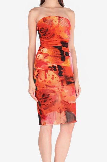 Tie Dye Strapless Mesh Midi Dress