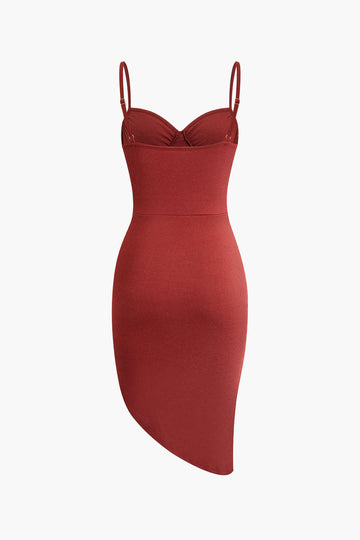 Asymmetrical Ruched Slip Midi Dress