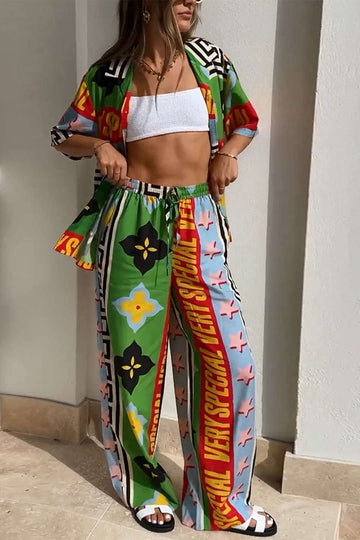 Vibrant Tropical Print Shirt and Pants Set