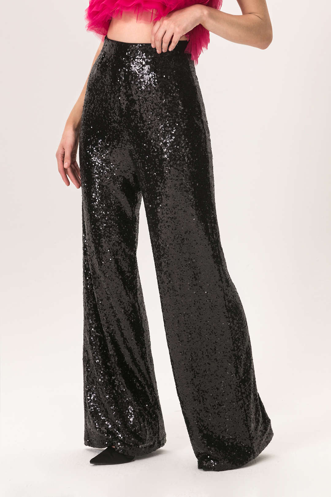 Sequin High Waisted Wide Leg Trousers