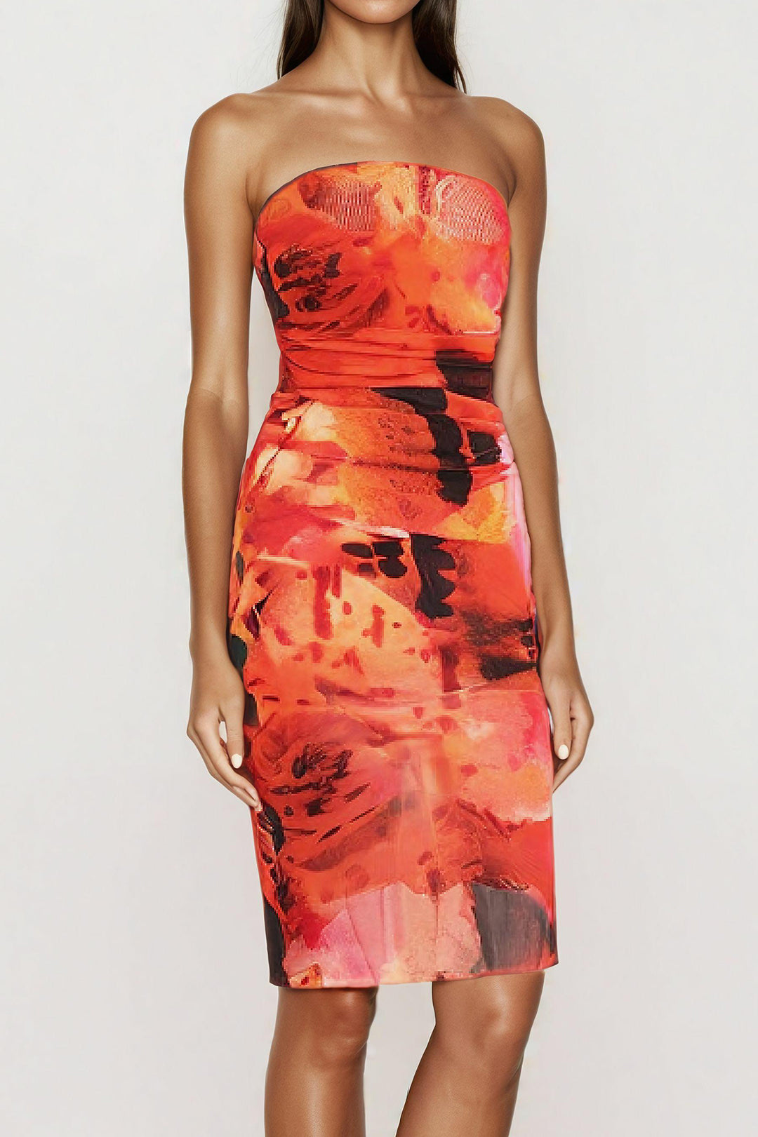 Tie Dye Strapless Mesh Midi Dress