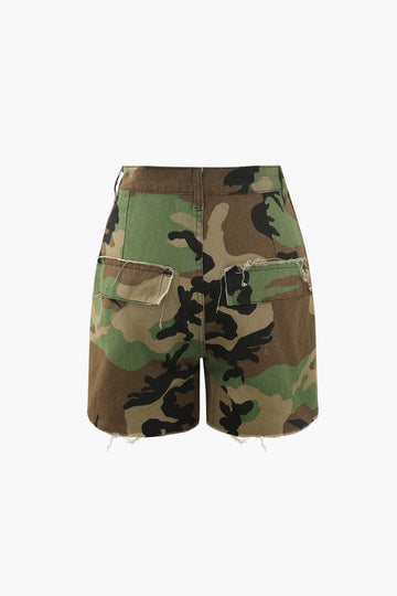 Camo Destroyed Cargo Shorts