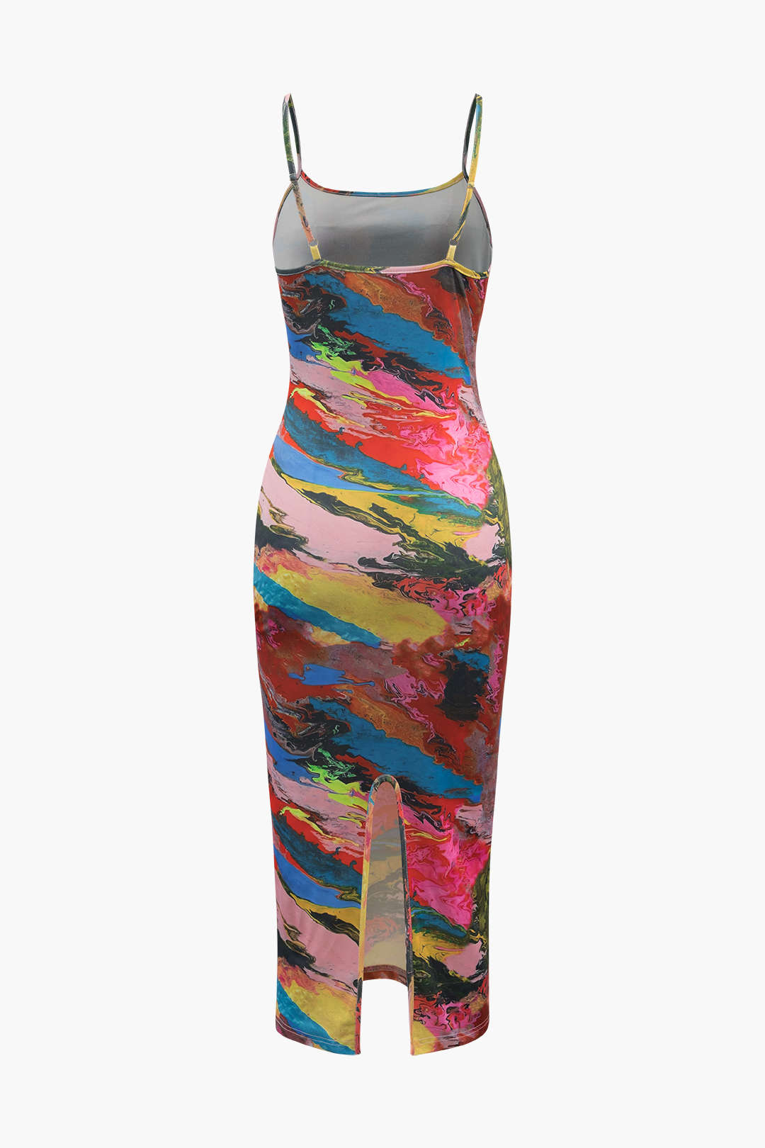 Abstract Print Back Slit Midi Dress