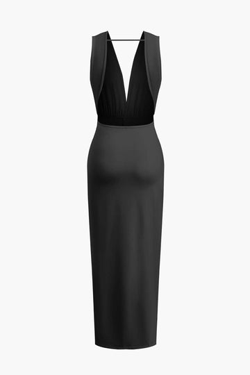 Twist V-neck Slit Backless Midi Dress