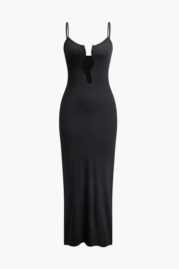 Pearl Detail V-neck Slip Knit Maxi Dress