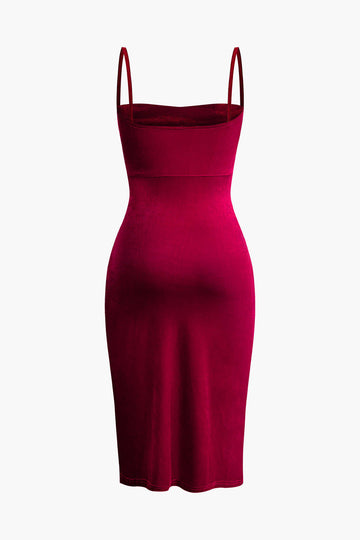 Velvet Asymmetric Wrap Ruched Slit Cami Mini Dress