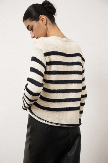 Stripe Round Neck Knit Long Sleeve Top