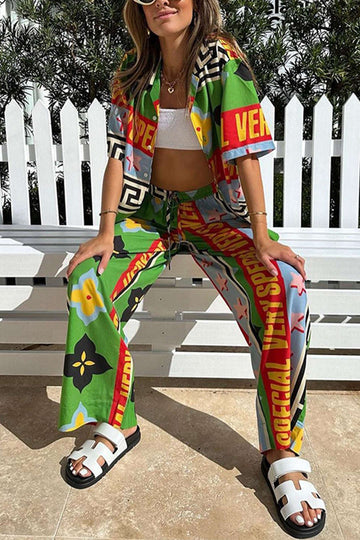 Vibrant Tropical Print Shirt and Pants Set