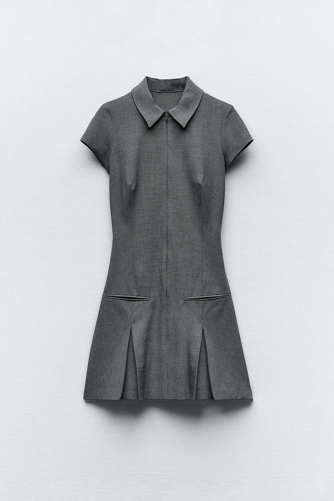 Collared Short Sleeve Pleated Mini Dress