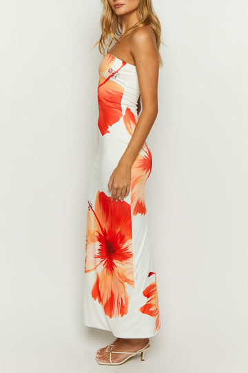 Sunny Floral Cascade Strapless Midi Dress