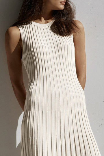 Round Neck Tie Waist Rib Knit Tank Dress