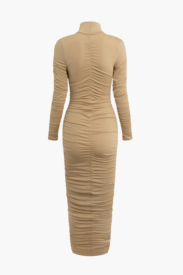 Turtleneck Ruched Long Sleeve Maxi Dress