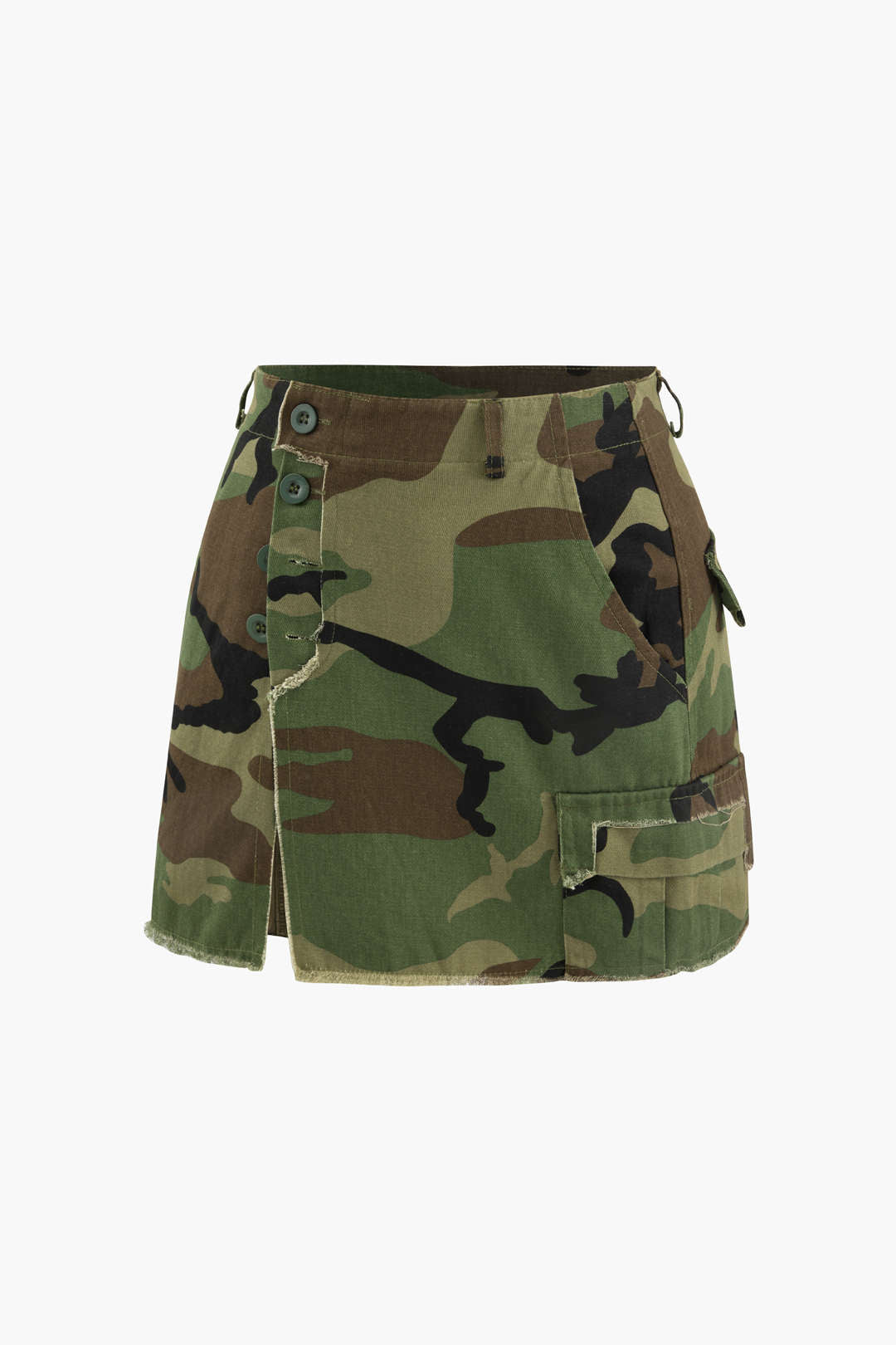 Camo Frayed Hem Cargo Skirt