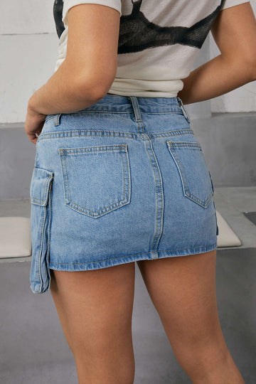 Multi Pocket Denim Mini Cargo Skirt